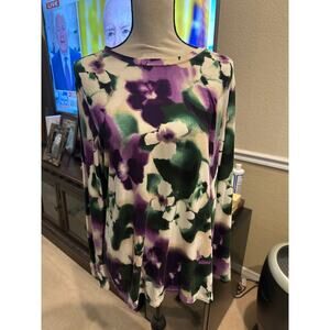 Women’s Chico’s Watercolor Floral Knit Long Sleeve Top Size 3 ( XL )
